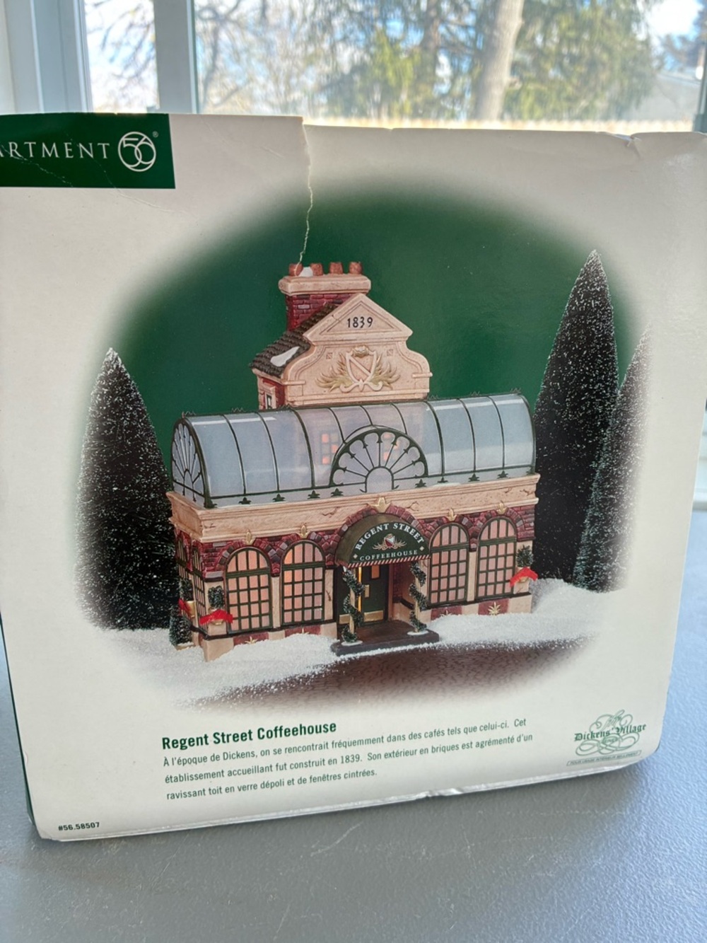 Department 56 Regent Street Coffeehouse - Green, Tan and Red Holiday Building